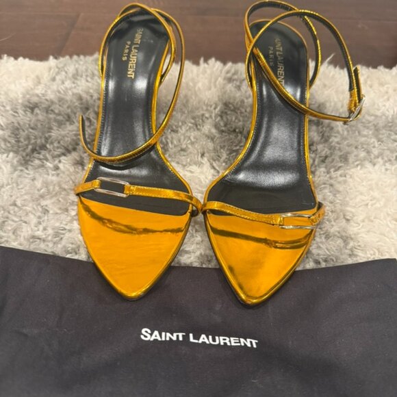 Yves Saint Laurent Shoes - AUTHENTIC Saint Laurent Metallic Kitty 75 Orange Gold Designer Pumps Size 38.5